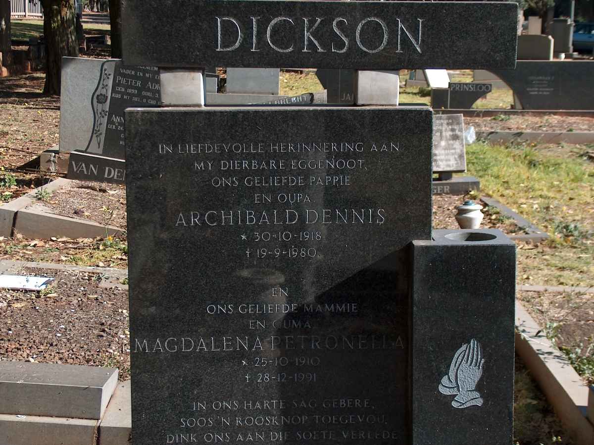 DICKSON Archibald Dennis 1918-1980 &amp; Magdalena Petron? 1910-1991