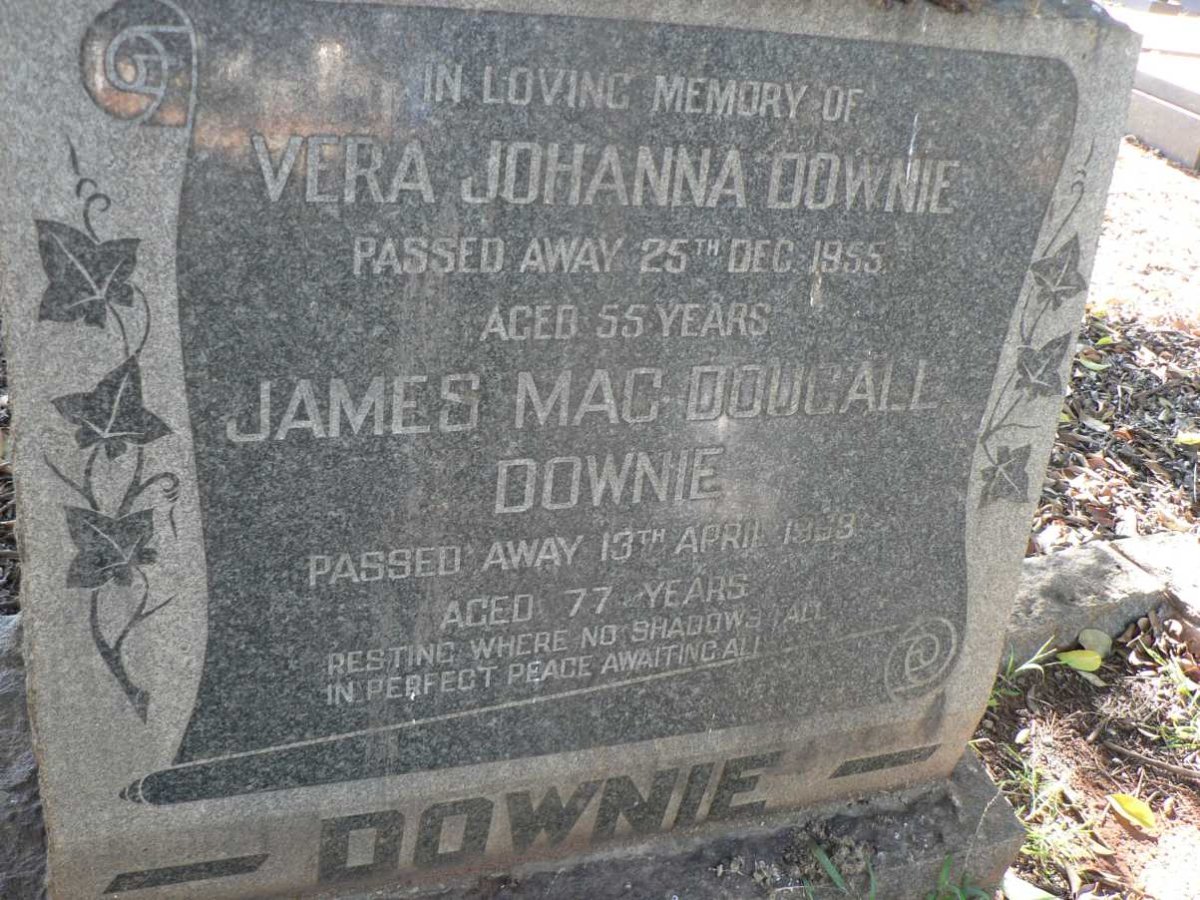 DOWNIE James Mac Dougall 19?8 &amp; Vera Johanna -1955