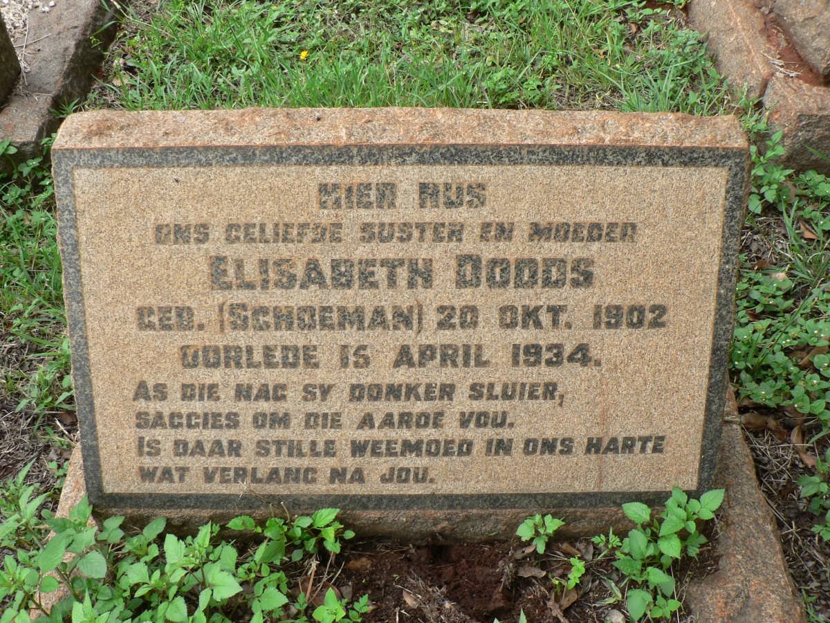DODDS Elisabeth nee SCHOEMAN 1902-1934