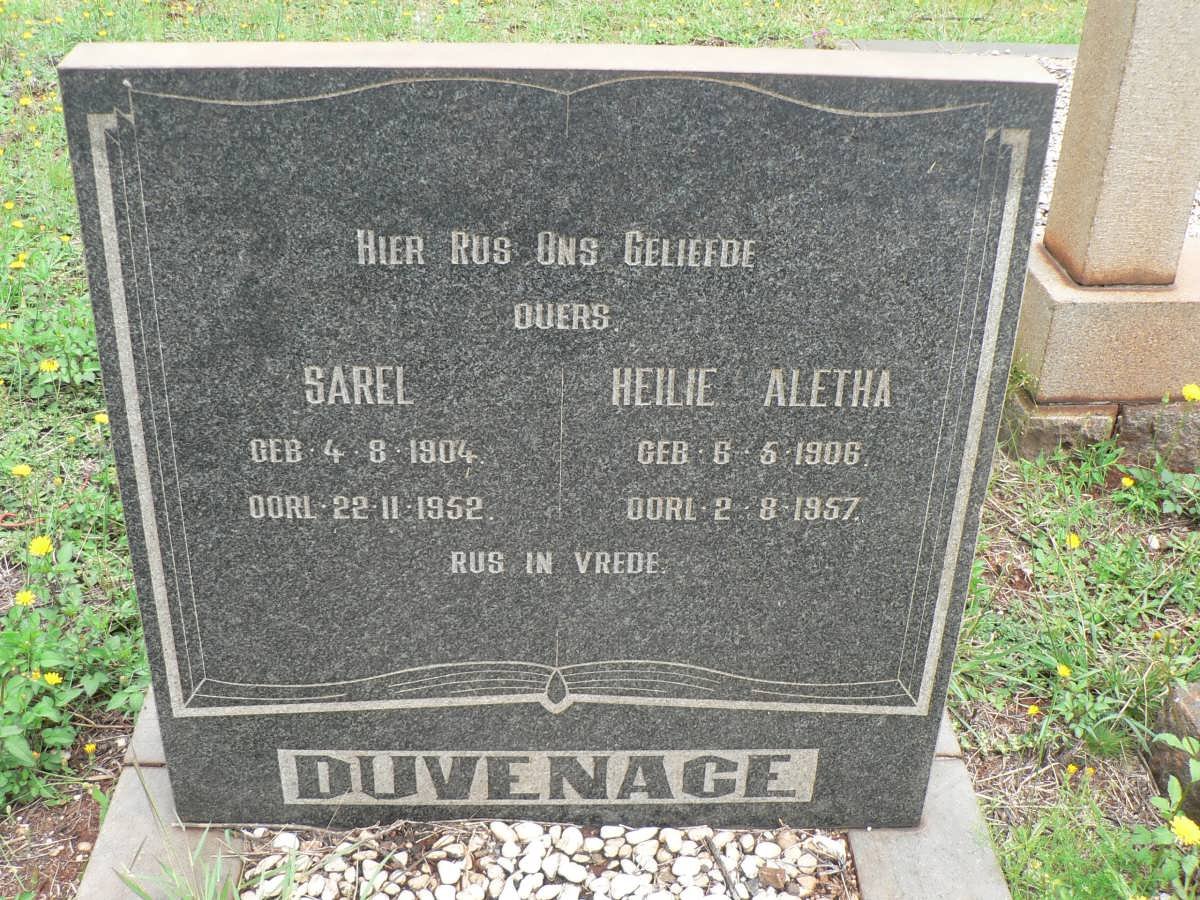 DUVENHAGE Sarel 1904-1952 &amp; Heilie Aletha 1906-1957