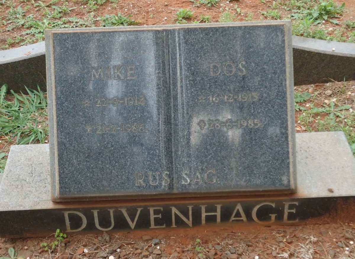 DUVENHAGE Mike 1914-1966 &amp; Dos 1913-1985
