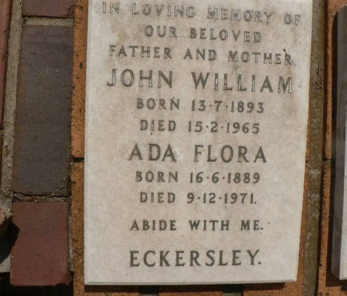 ECKERSLEY John William 1893-1965 &amp; Ada Flora 1889-1971