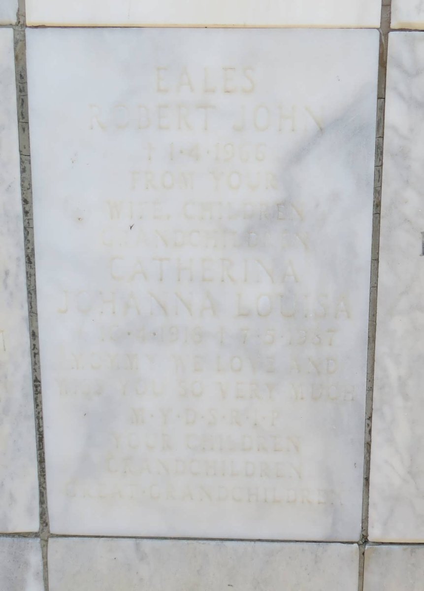 EALES Robert John -1966 &amp; Catherina Johanna Louisa 1916-1987