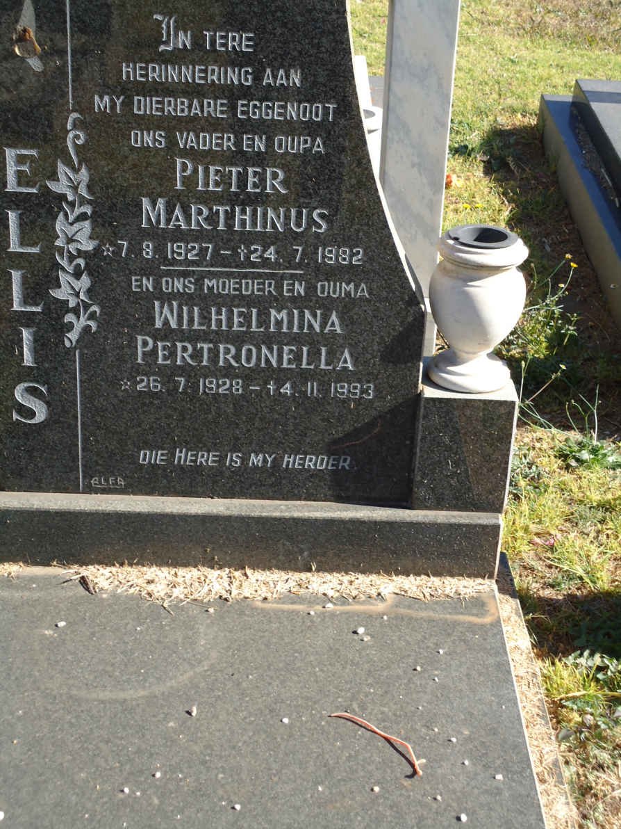 ELLIS Pieter Marthinus 1927-1982 &amp; Wilhelmina Petronella 1928-1993