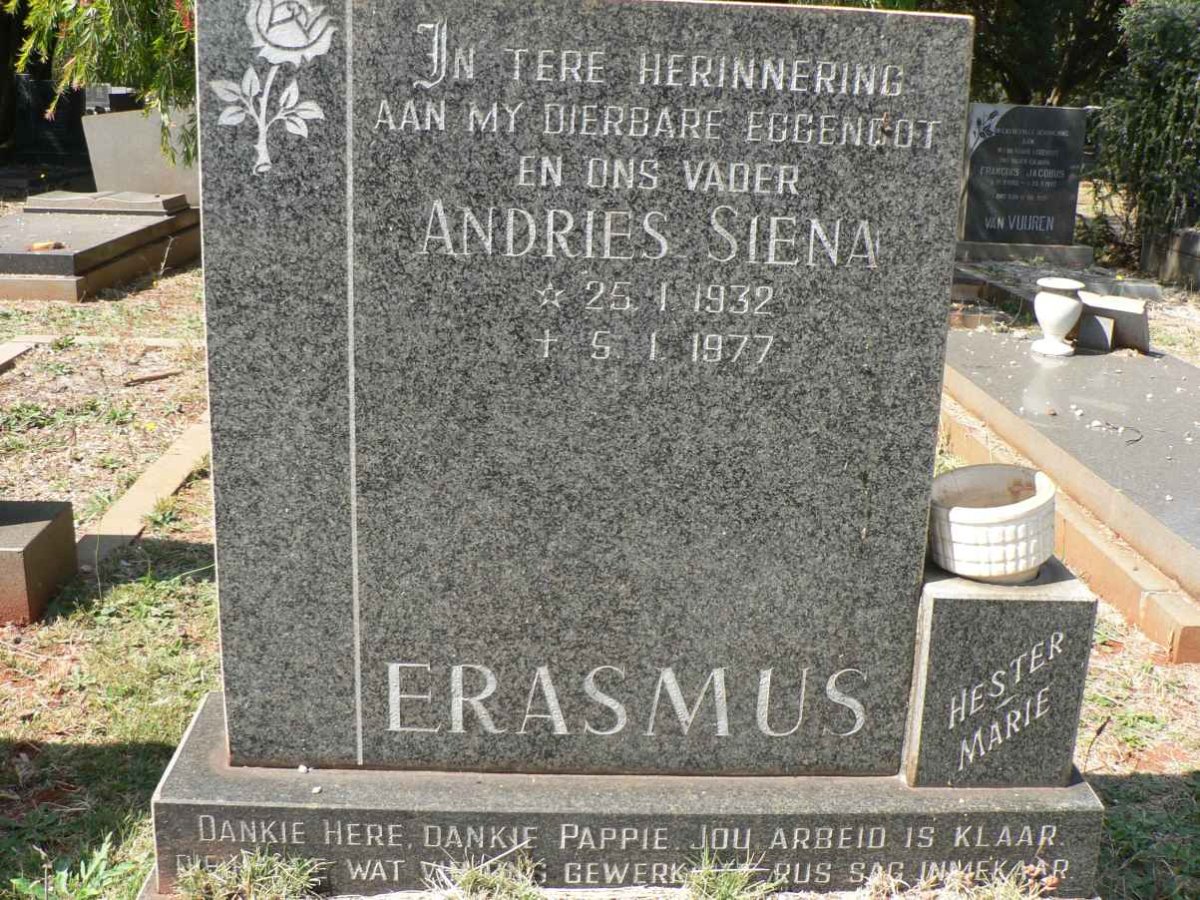 ERASMUS Andries Siena 1932-1977