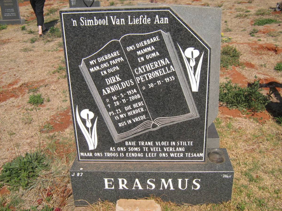 ERASMUS Dirk Arnoldus 1934-2008 Catherine Petronella 1935-