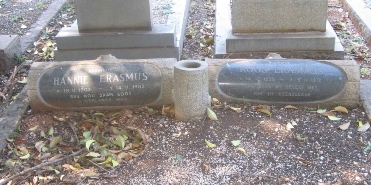 ERASMUS Koos 1899-1972 &amp; Hannie 1902-1982