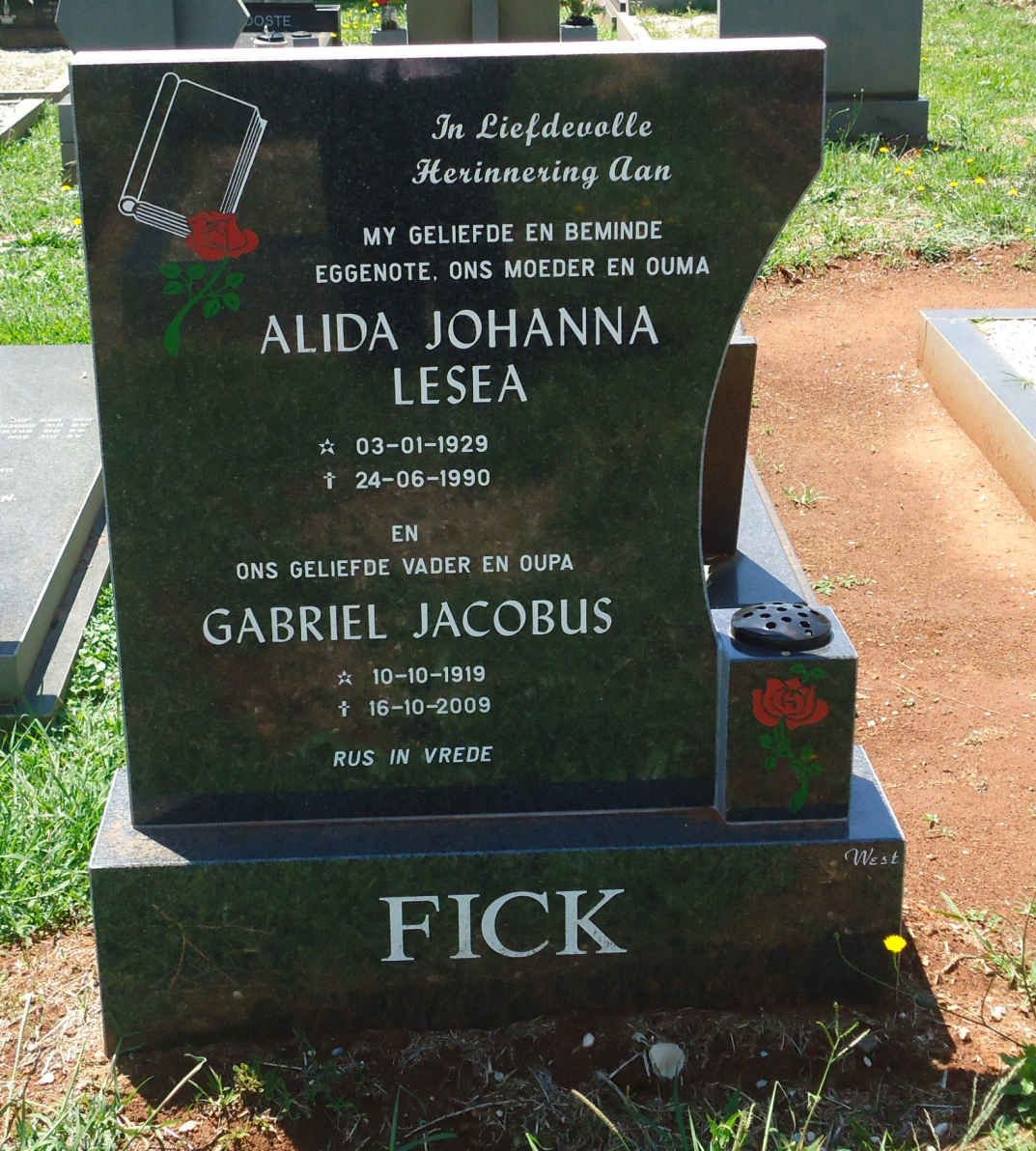 FICK Gabriel Jacobus 1919-2009 &amp; Alida Johanna Lesea 1929-1990