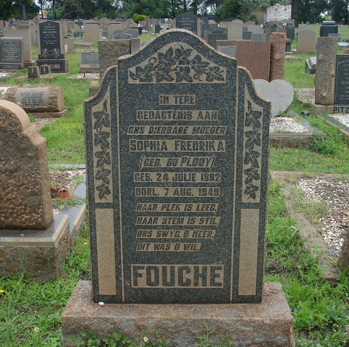 FOUCHE Sophia Fredrika nee DU PLOOY 1892-1949