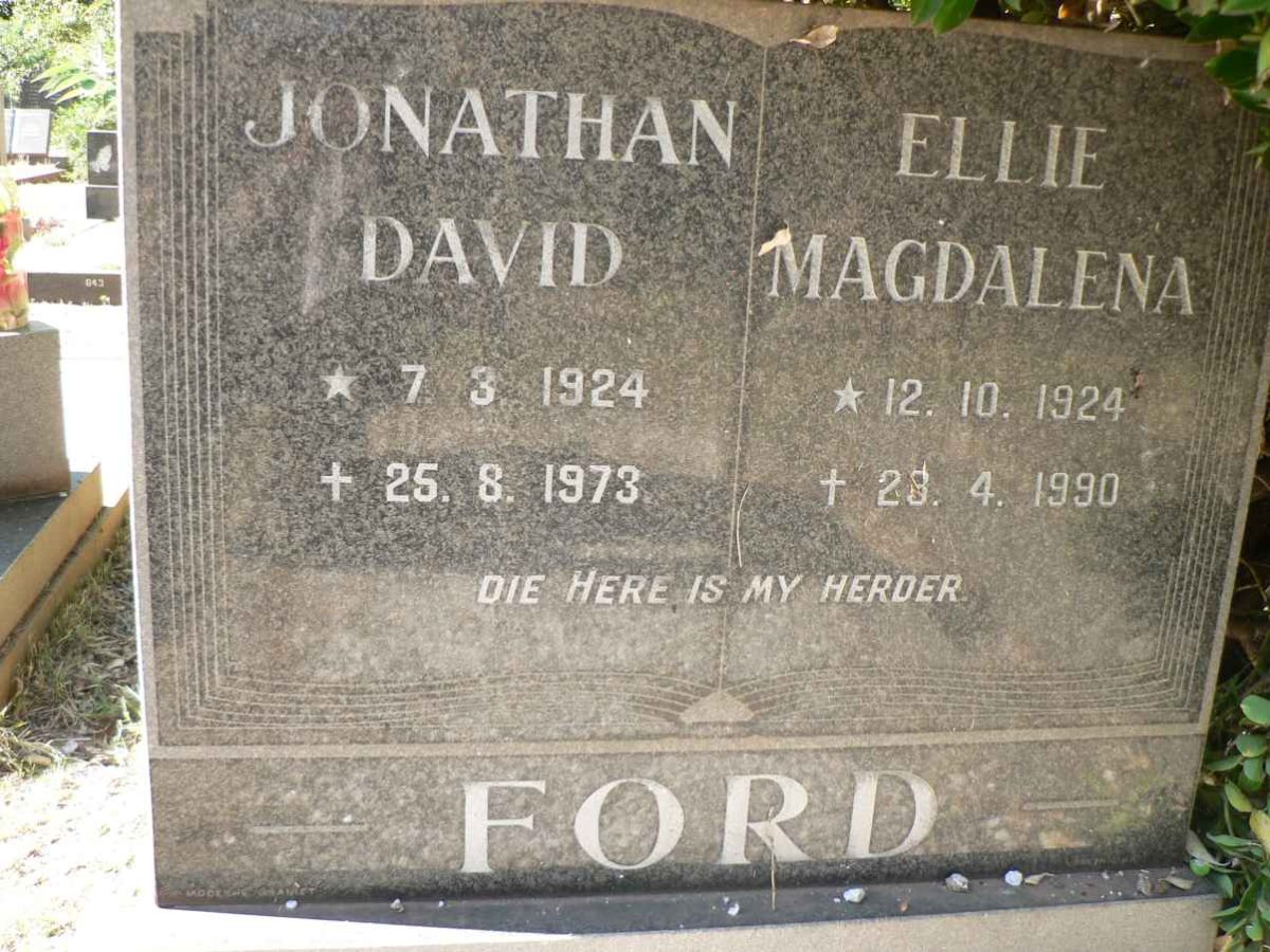 FORD Jonathan David 1924-1973 &amp; Ellie Magdalena 1924-1980