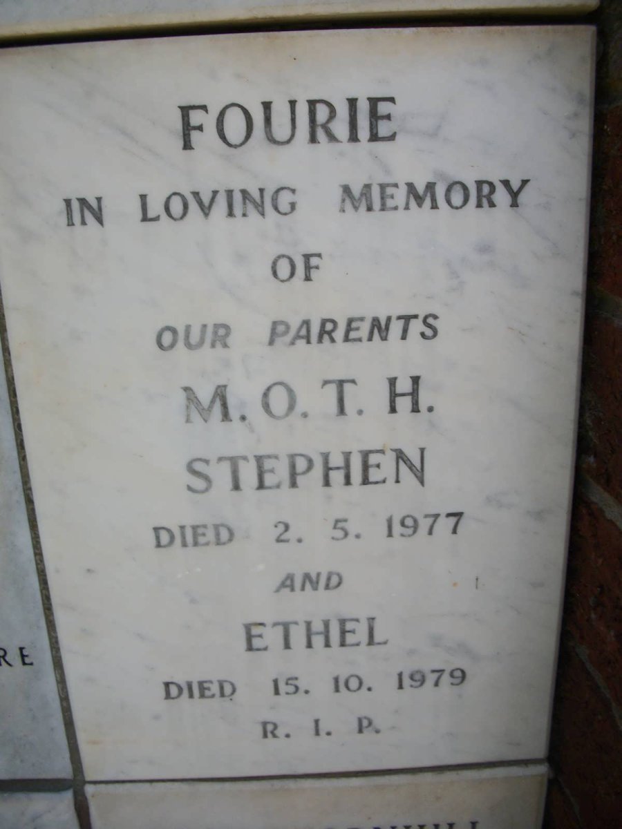 FOURIE Stephen -1977 &amp; Ethel -1979