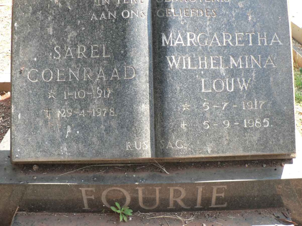 FOURIE Sarel Coenraad 1917-1978 &amp; Margaretha Wilhelmina LOUW 1917-1985