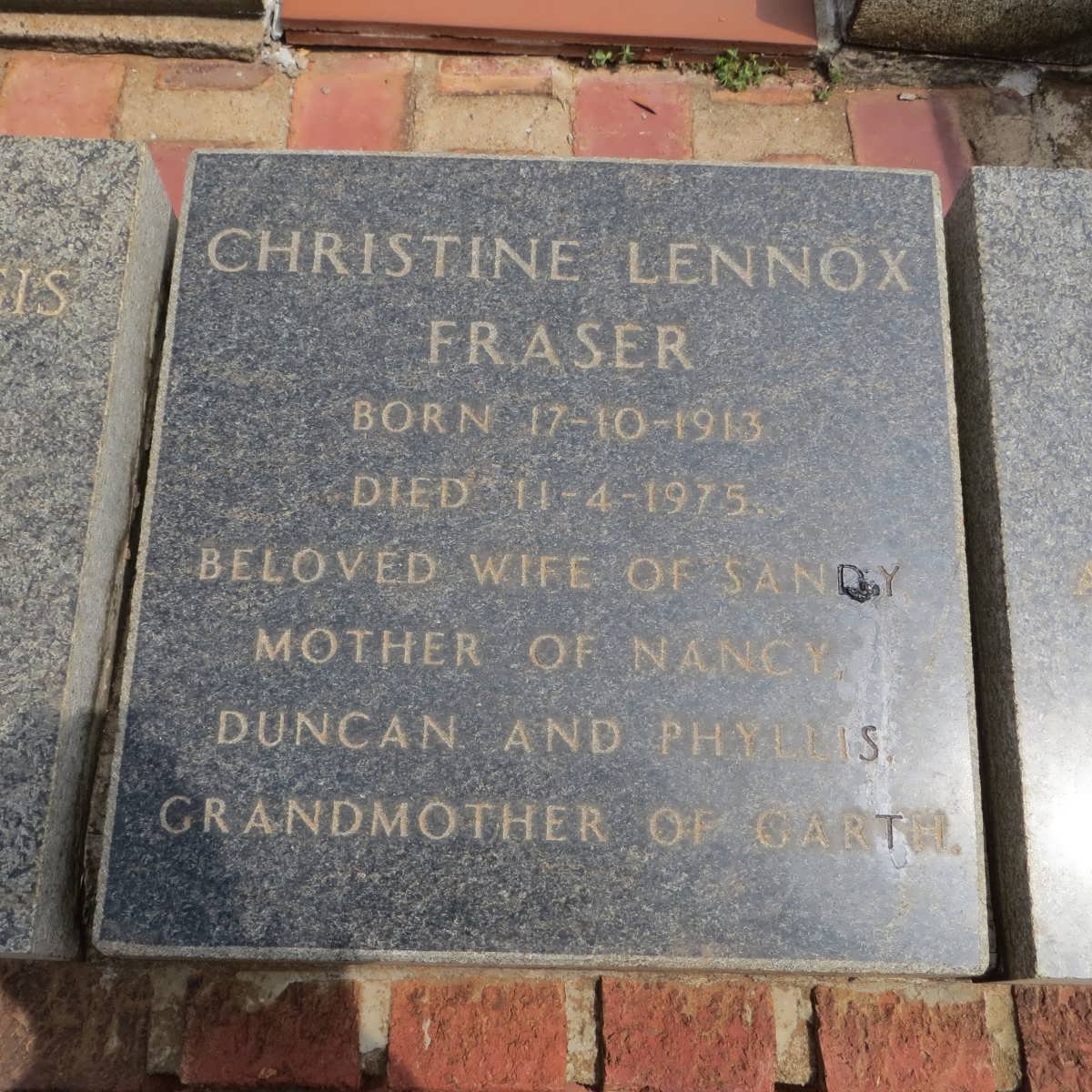 FRASER Christine Lennox 1913-1975
