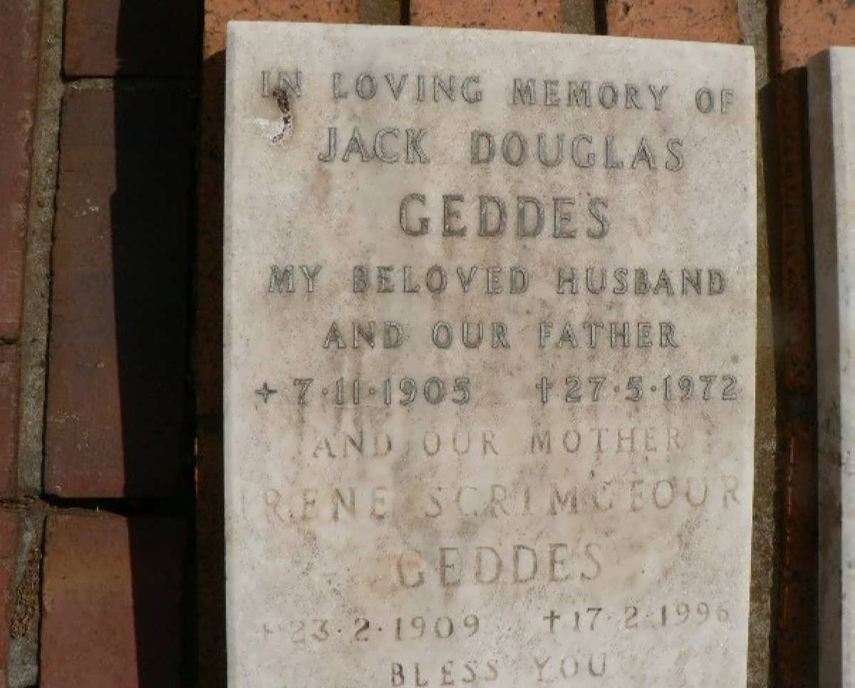GEDDES Jack Douglas 1905-1972 &amp; Irene Scrimgeour 1909-1996