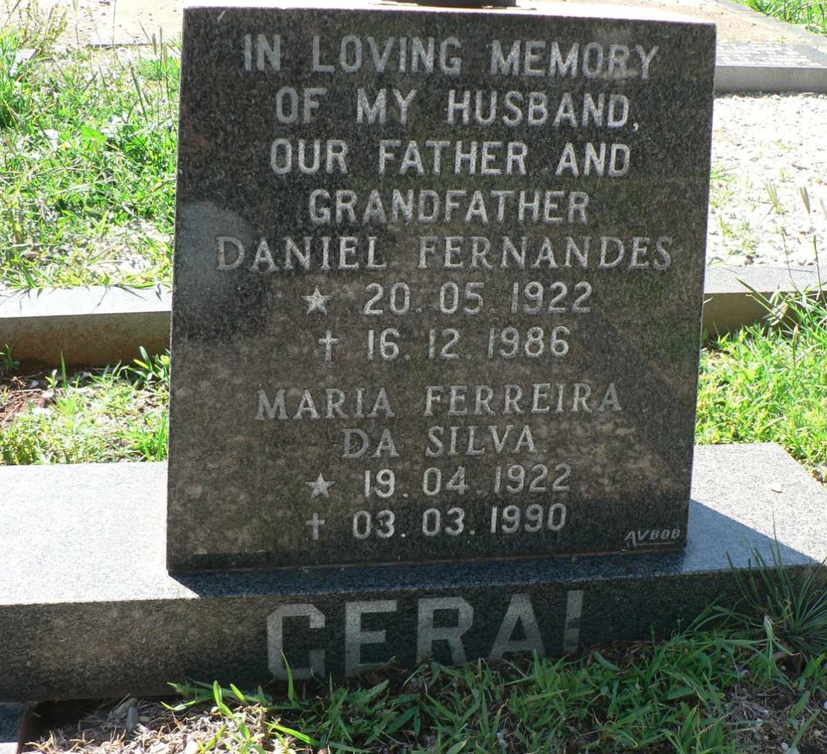 GERAL Daniel Fernandes 1922-1986 &amp; Maria Ferreira Da Silva 1922-1990