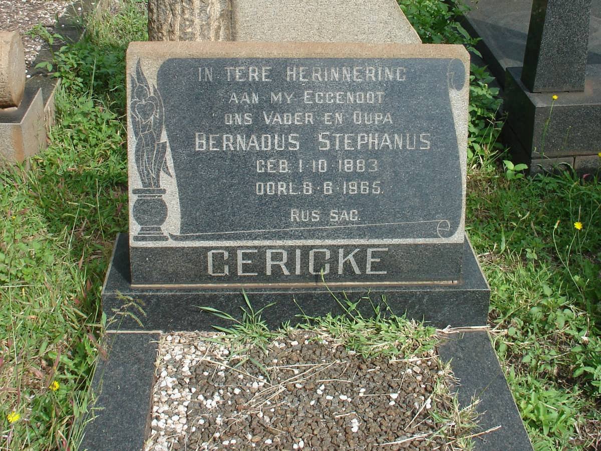 GERICKE Bernadus Stephanus 1883-1965