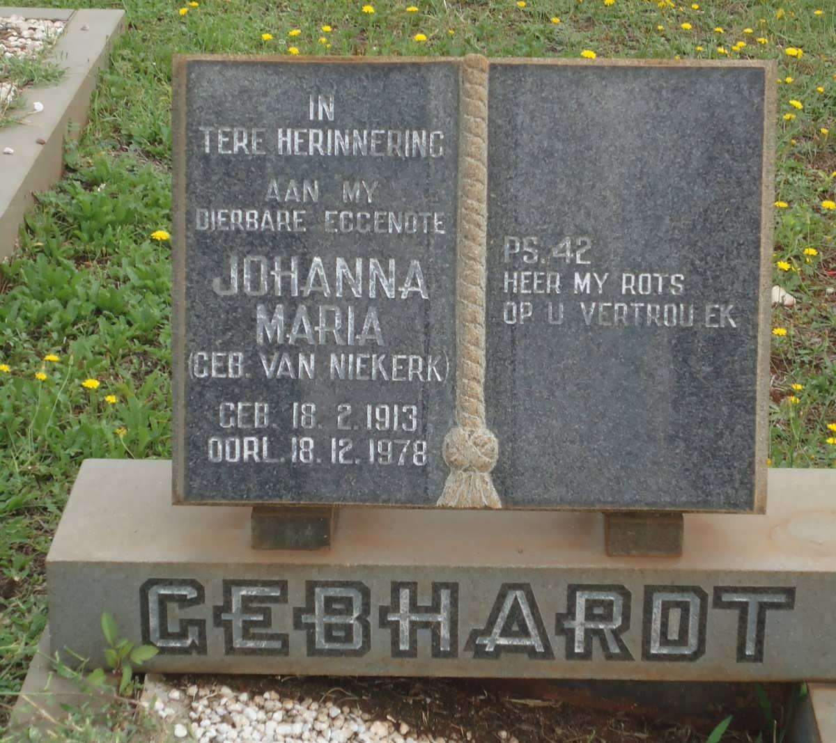 GEBHARDT Johanna Maria nee VAN NIEKERK 1913-1978