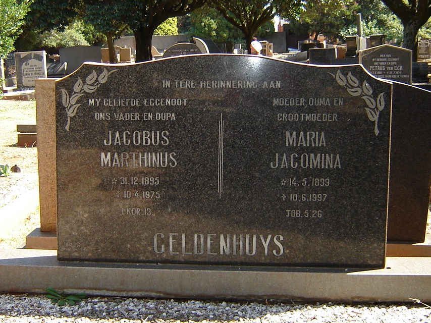 GELDENHUYS Jacobus Marthinus 1895-1975 &amp; Maria Jacomina 1899-1997