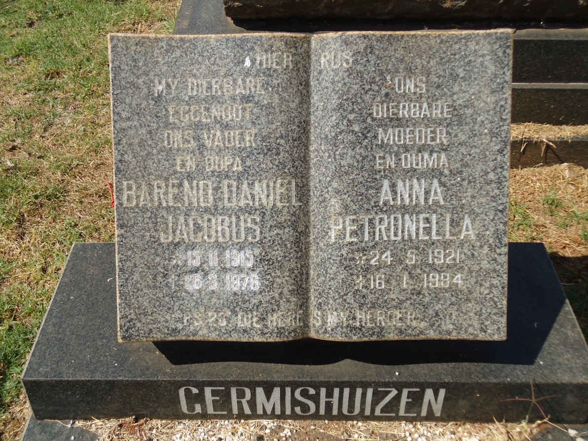 GERMISHUIZEN Barend Daniel Jacobus 1915-1976 &amp; Anna Petronella 1921-1984