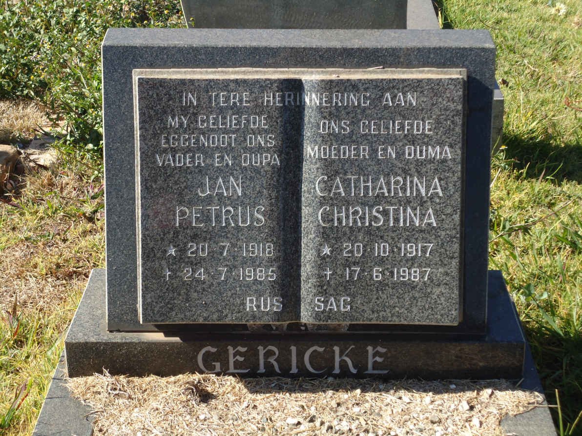 GERICKE Jan Petrus 1918-1985 &amp; Catharina Christina 1917-1987