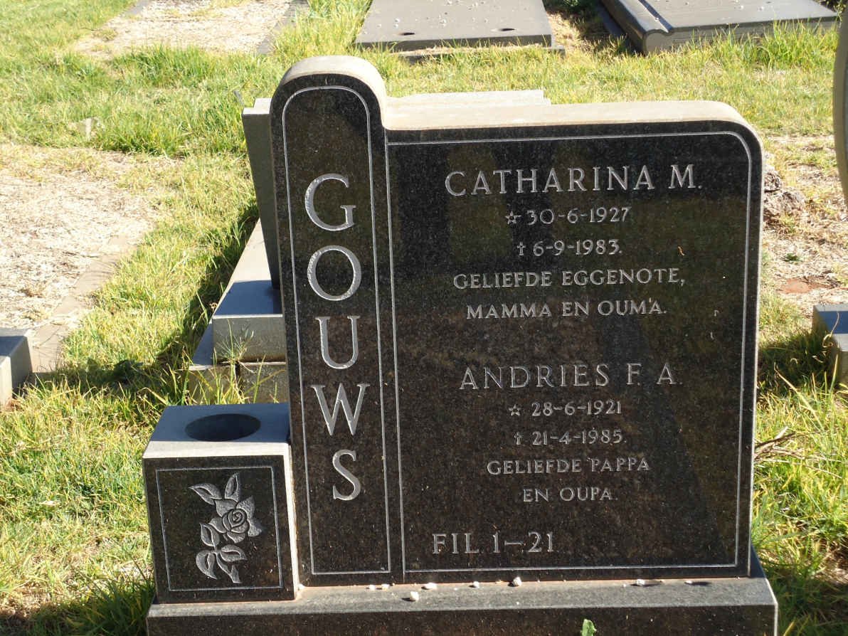 GOUWS Andries F.A. 1921-1985 &amp; Catharina M. 1927-1983