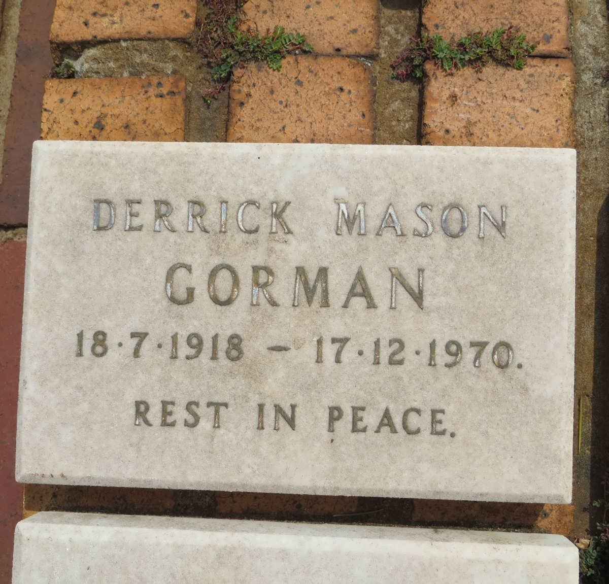 GORMAN Derrick Mason 1918-1970