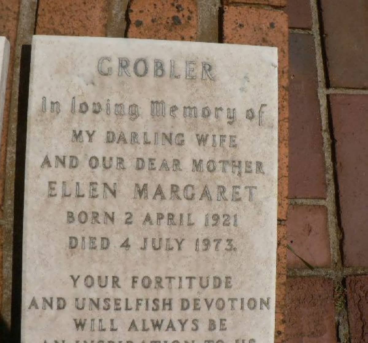 GROBLER Ellen Margaret 1921-1973