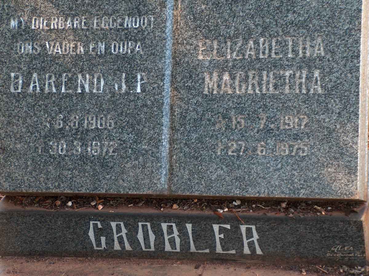 GROBLER Barend J.P 1906-1972 &amp; Elizabetha Magrietha 1917-1975 