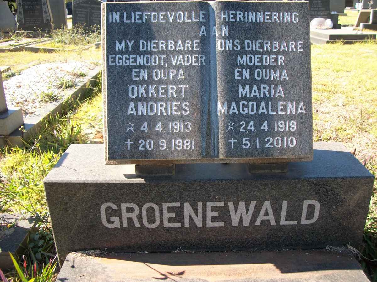 GROENEWALD Okkert Andries 1913-1981 &amp; Maria Magdalena 1919-2010