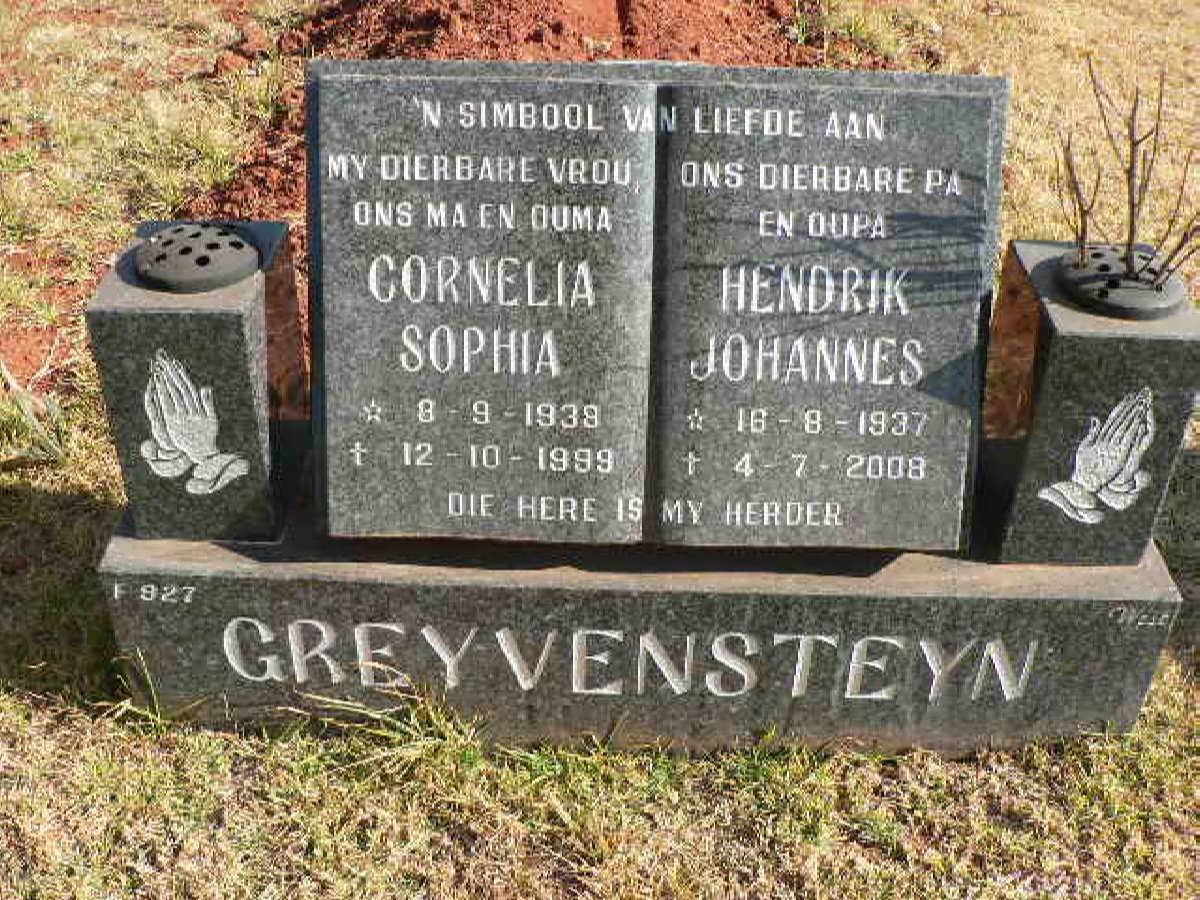 GREYVENSTEYN Hendrik Johannes 1937-2008 &amp; Cornelia Sophia 1938-1999