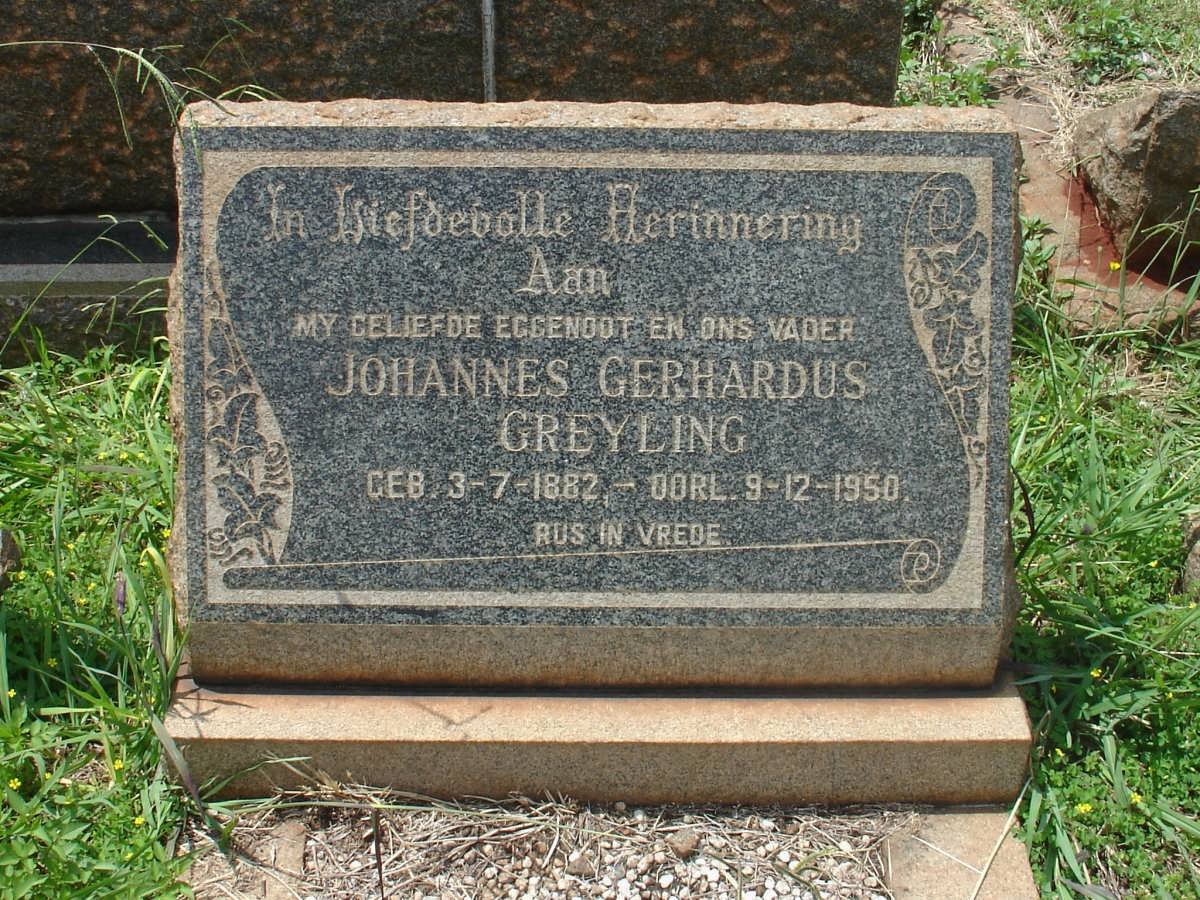 GREYLING Johannes Gerhardus 1882-1950