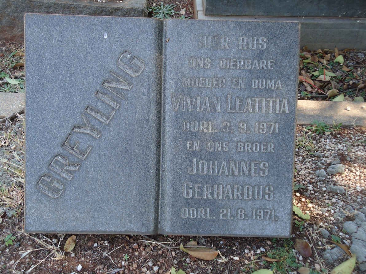 GREYLING Vivian Leatitia -1971 :: GREYLING Johannes Gerhardus -1971