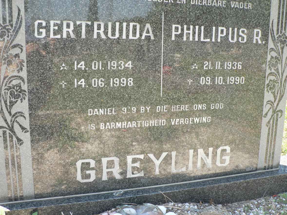GREYLING Philipus R. 1936-1990 &amp; Gertruida 1934-1998