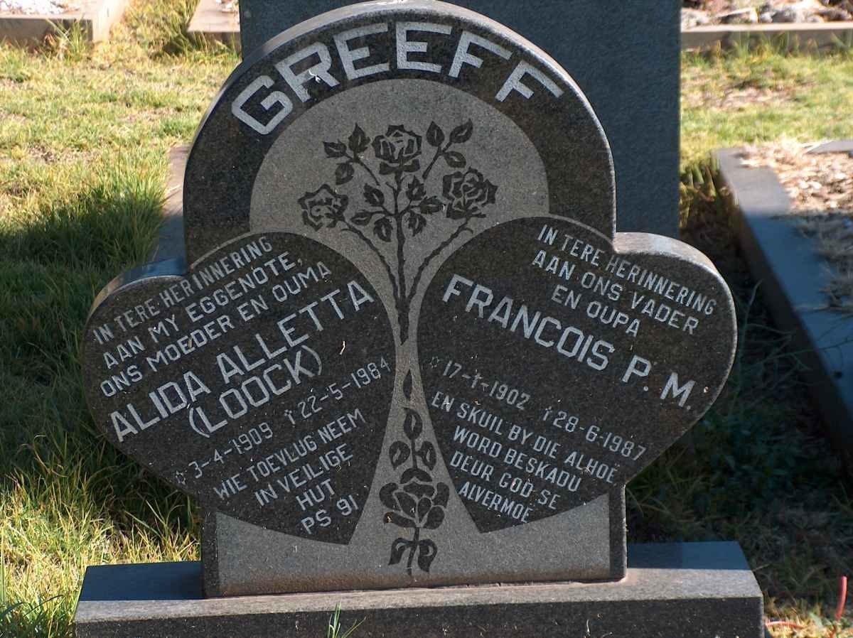 GREEFF Francois P.M. 1902-1987 &amp; Alida Aletta LOOCK 1909-1984