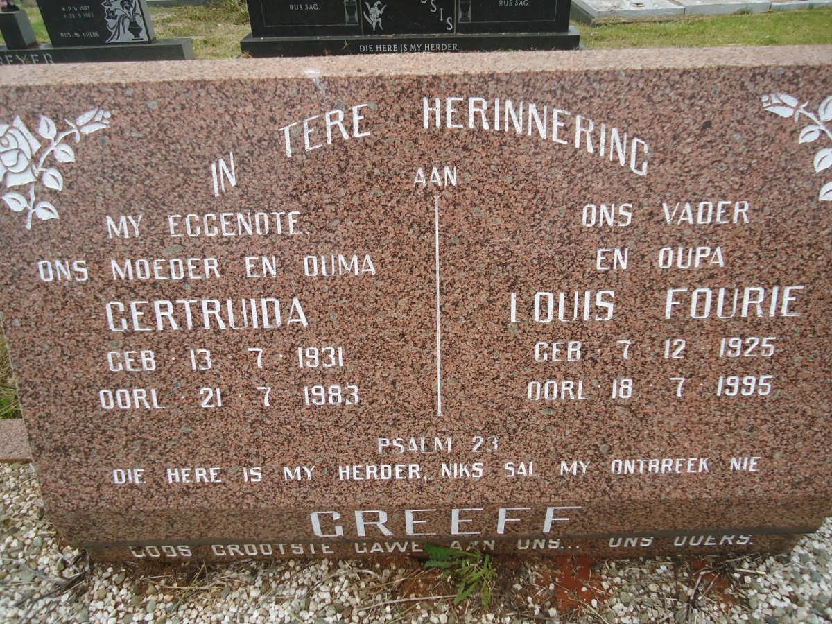GREEFF Louis Fourie 1925-1995 &amp; Gertruida 1931-1983