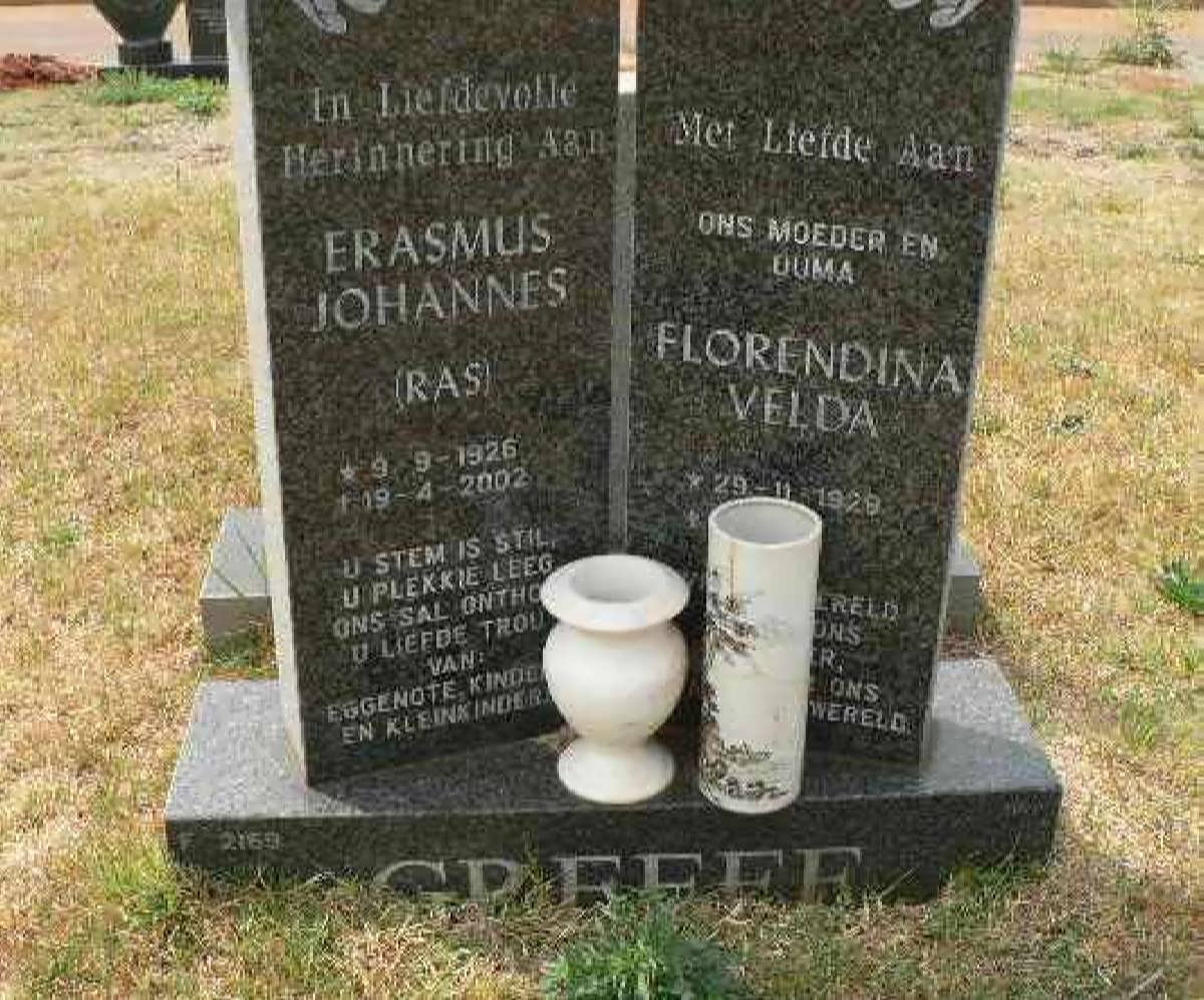 GREEFF Erasmus Johannes 1926-2002 &amp; Florendina Velda 1929-