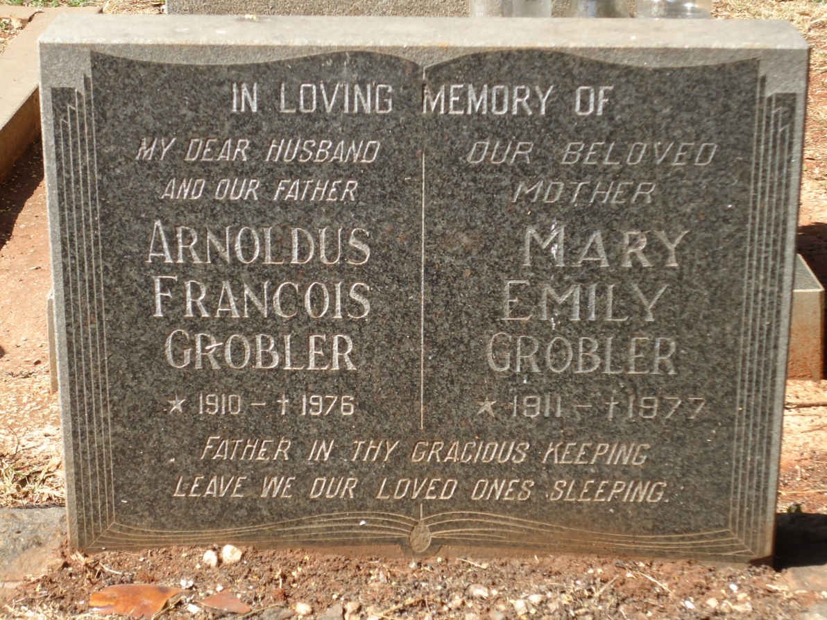 GROBLER Arnoldus Francois Grobler 1910-1976 &amp; Mary Emily 1911-1977