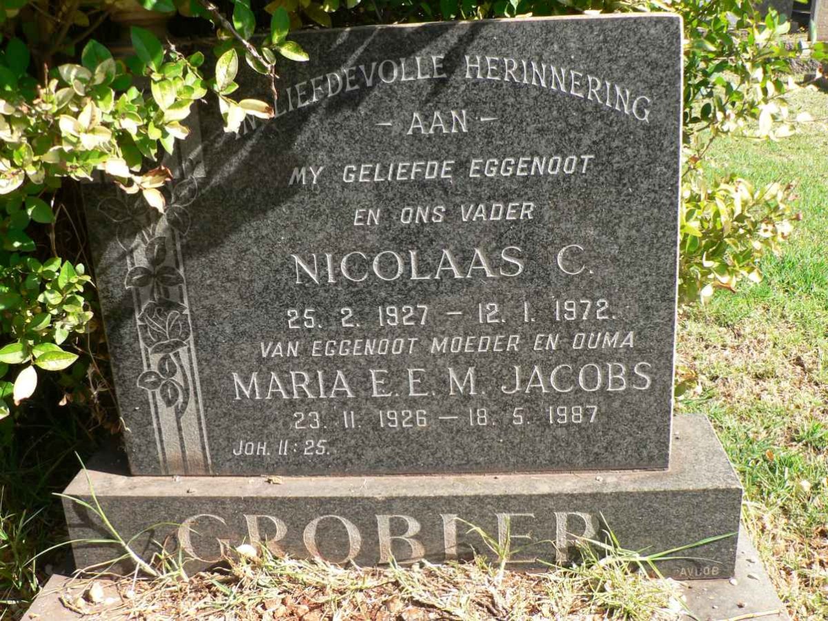 GROBLER Nicolaas C. 1927-1972 &amp; Maria E.E.M. JACOBS 1926-1987