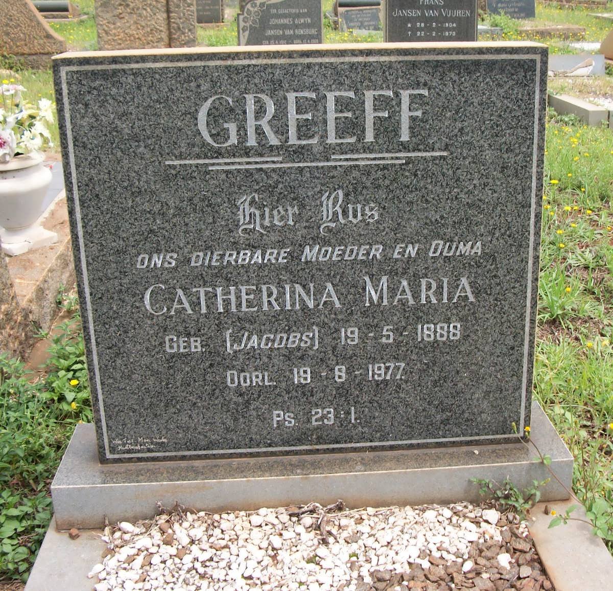 GREEFF Catherina Maria nee JACOBS 1888-1977