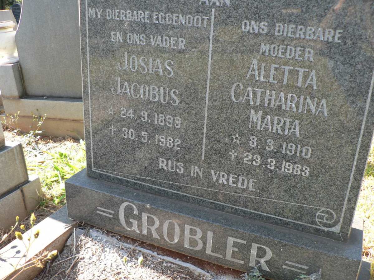 GROBLER Josias Jacobus 1899-1982 &amp; Aletta Catharina Marta 1910-1983