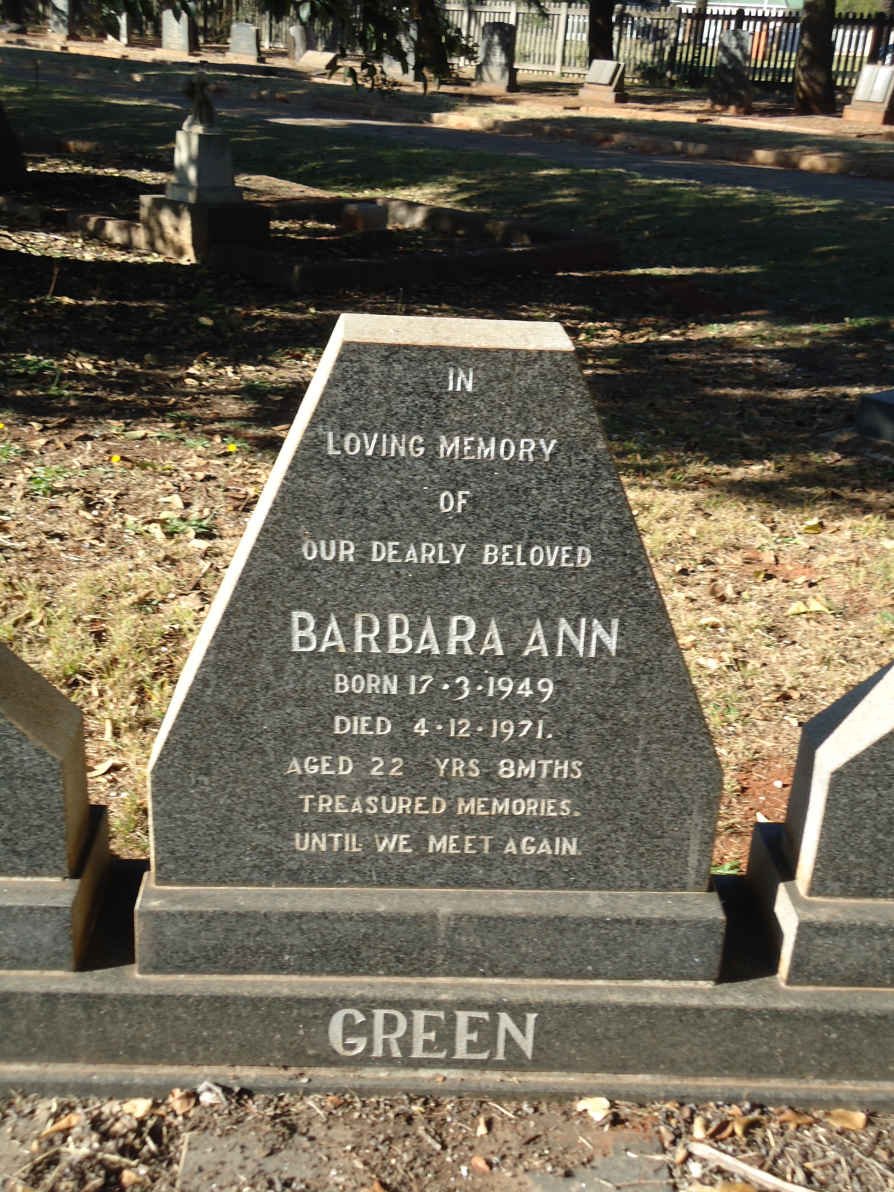 GREEN John Moffat Harston 1913-1983 :: GREEN Barbara Ann 1949-1971