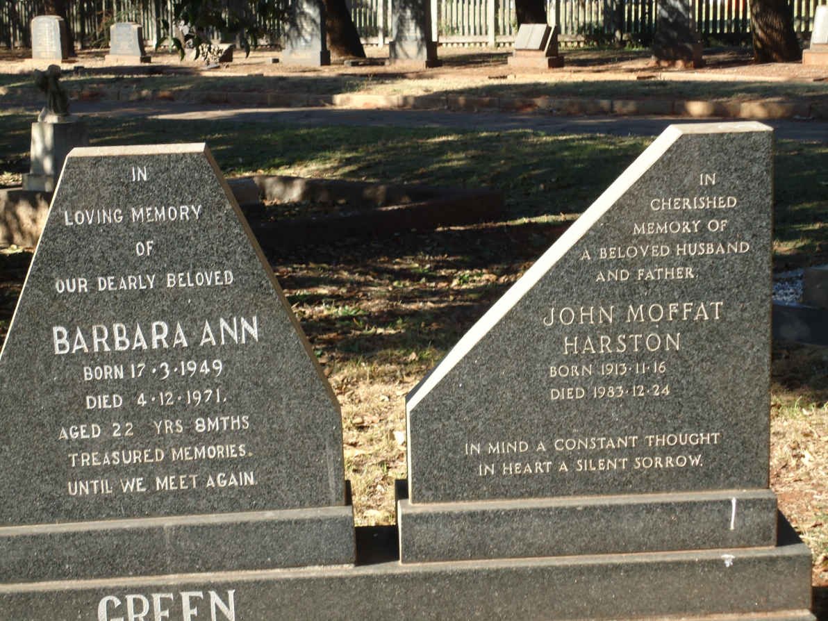 GREEN John Moffat Harston 1913-1983 :: GREEN Barbara Ann 1949-1971
