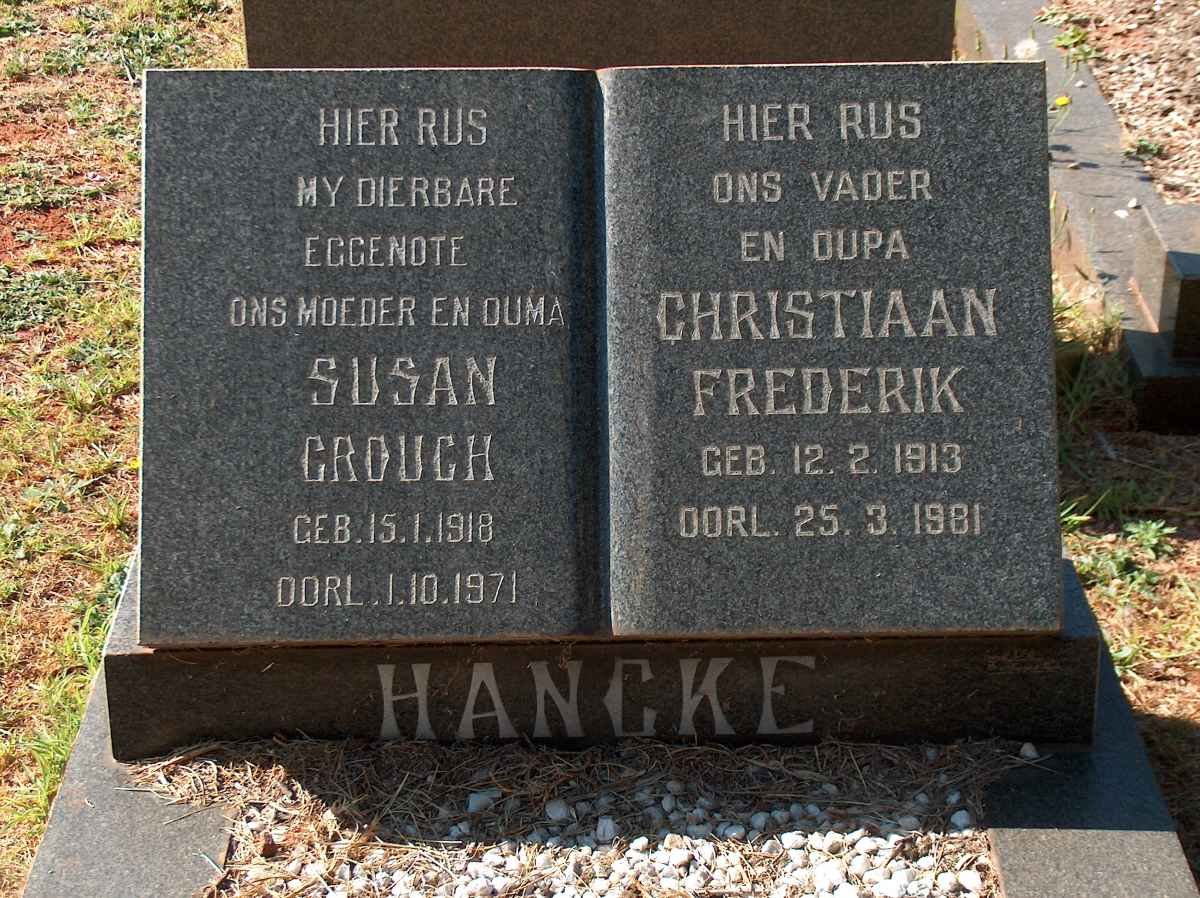 HANCKE Christiaan Frederik 1913-1981 &amp; Susan CROUCH 1918-1971