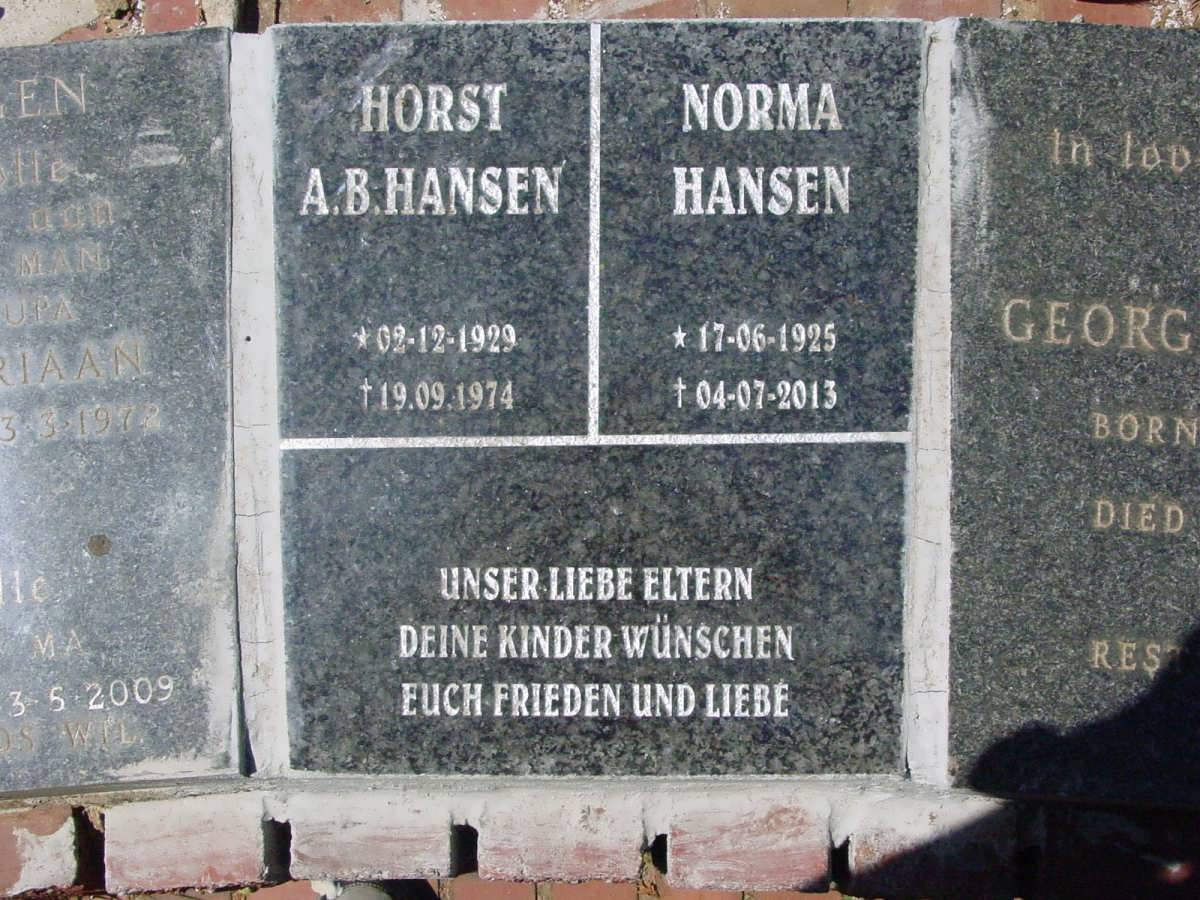 HANSEN Horst A.B. 1929-1974 &amp; Norma 1925-2013
