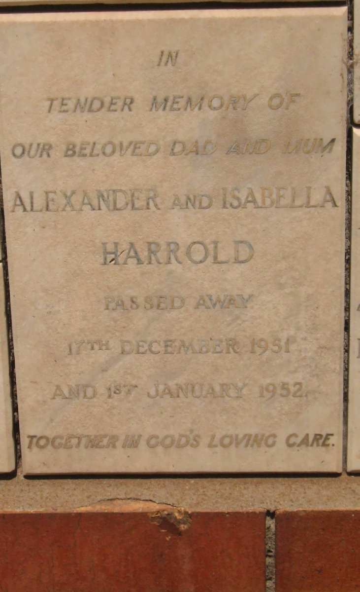 HARROLD Alexander -1951 &amp; Isabella -1952