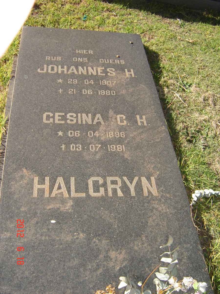 HALGRYN Johannes H. 1907-1980 &amp; Gesina C.H. 1896-1981