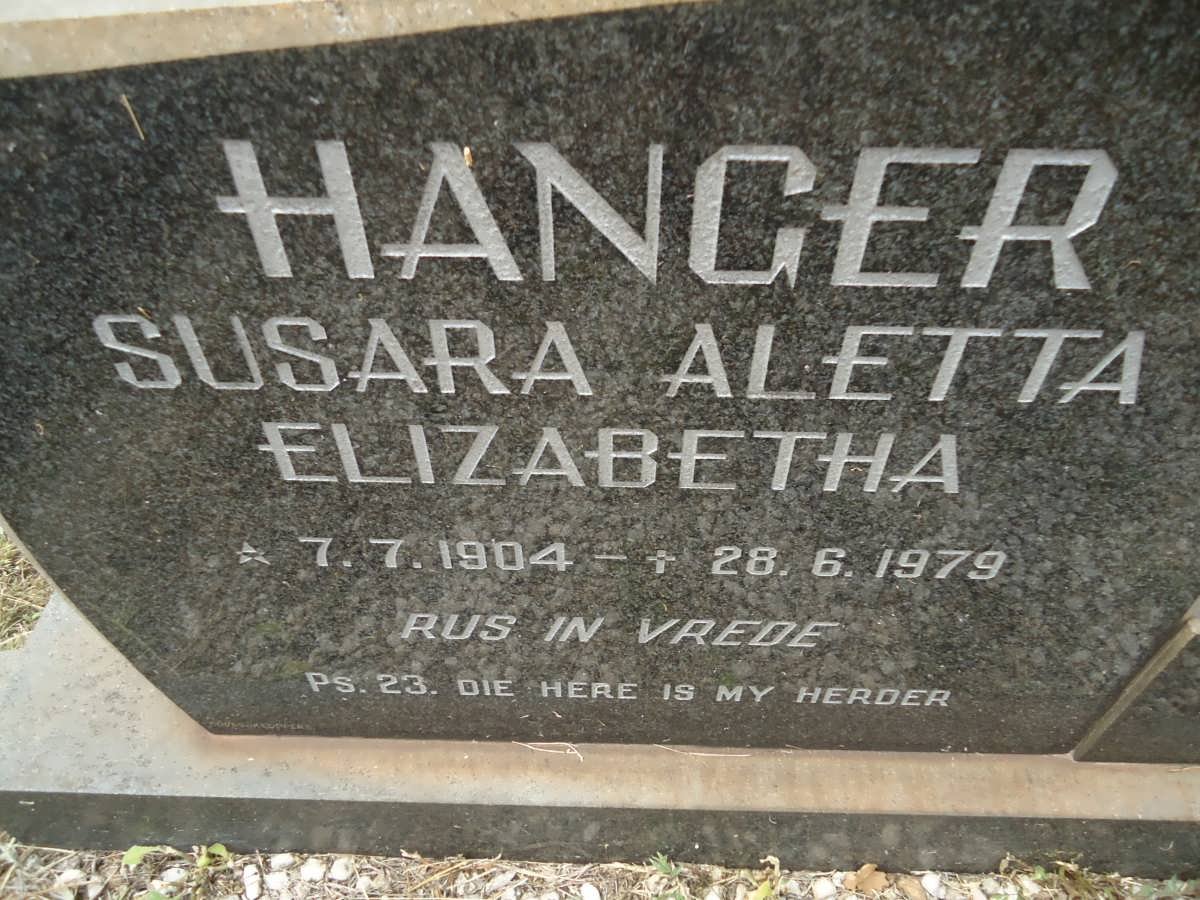 HANGER Susara Aletta Elizabetha 1904-1979