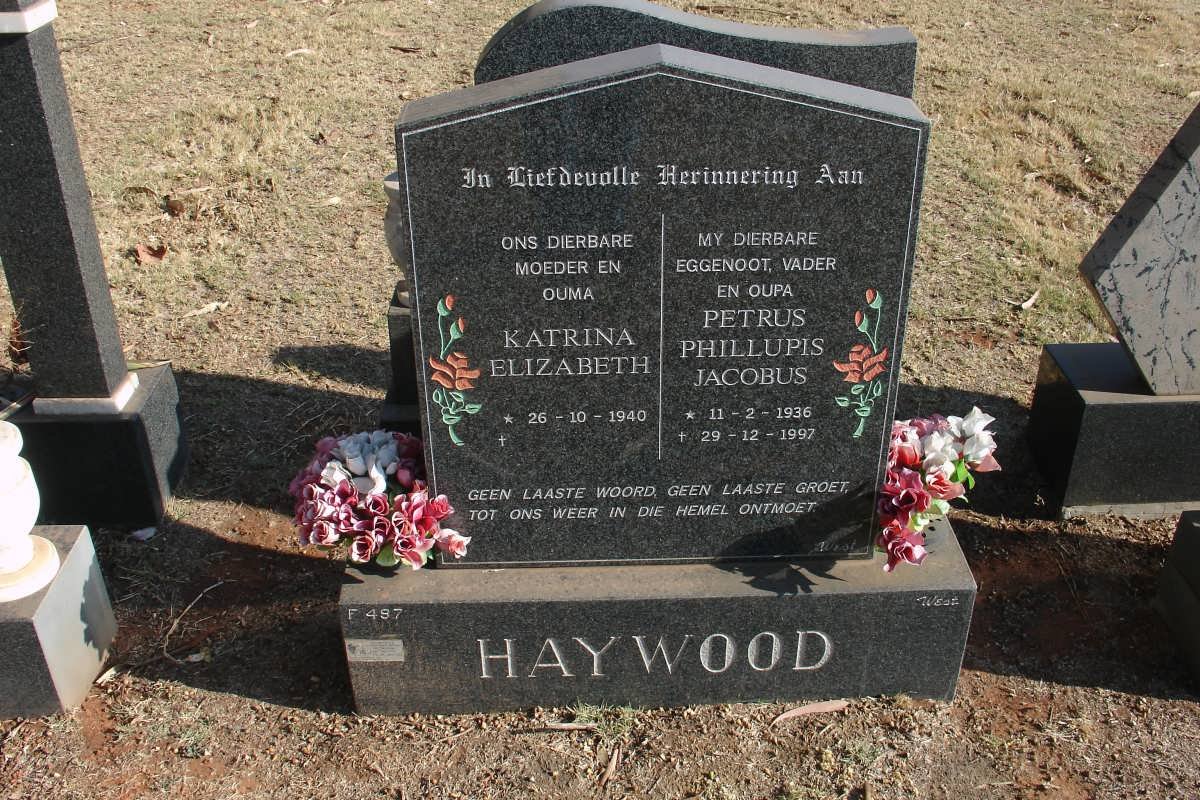 HAYWOOD Petrus  Phillupis Jacobus 1936-1997 &amp; Katriena Elizabeth 1940-