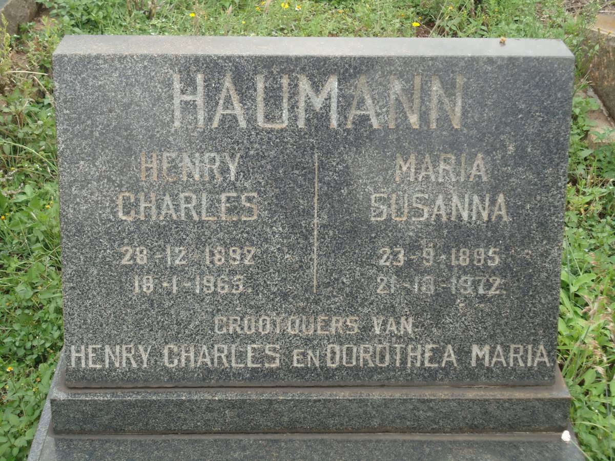 HAUMANN Henry Charles 1897-1965 &amp; Maria Susanna 1895-1972