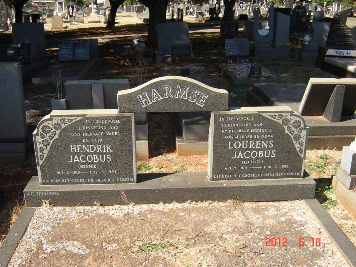 HARMSE Hendrik Jacobus 1918-1993 &amp; Lourens Jacobus 1919-1995